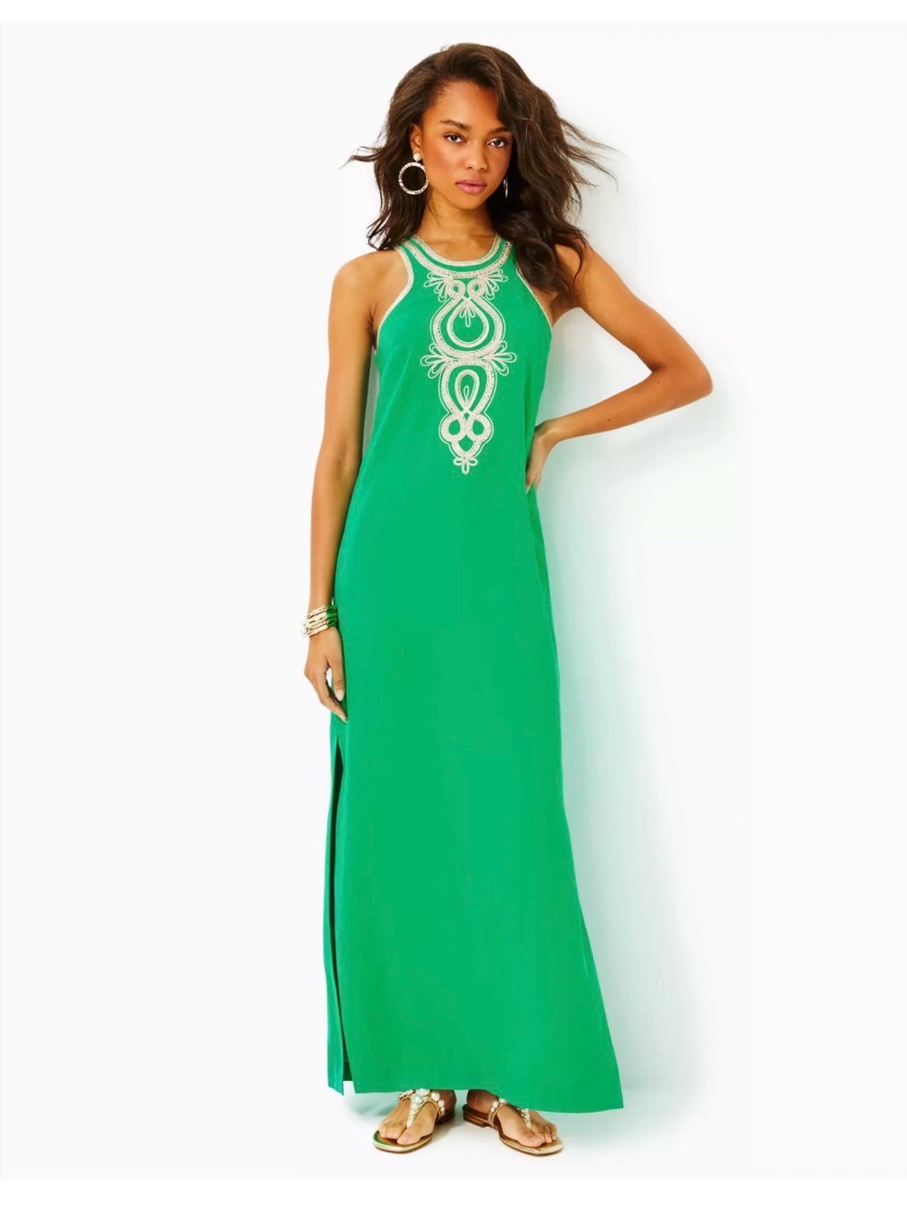 Lilly Pulitzer Taylane Green Halter Maxi with Ivory Embroidery NWT
